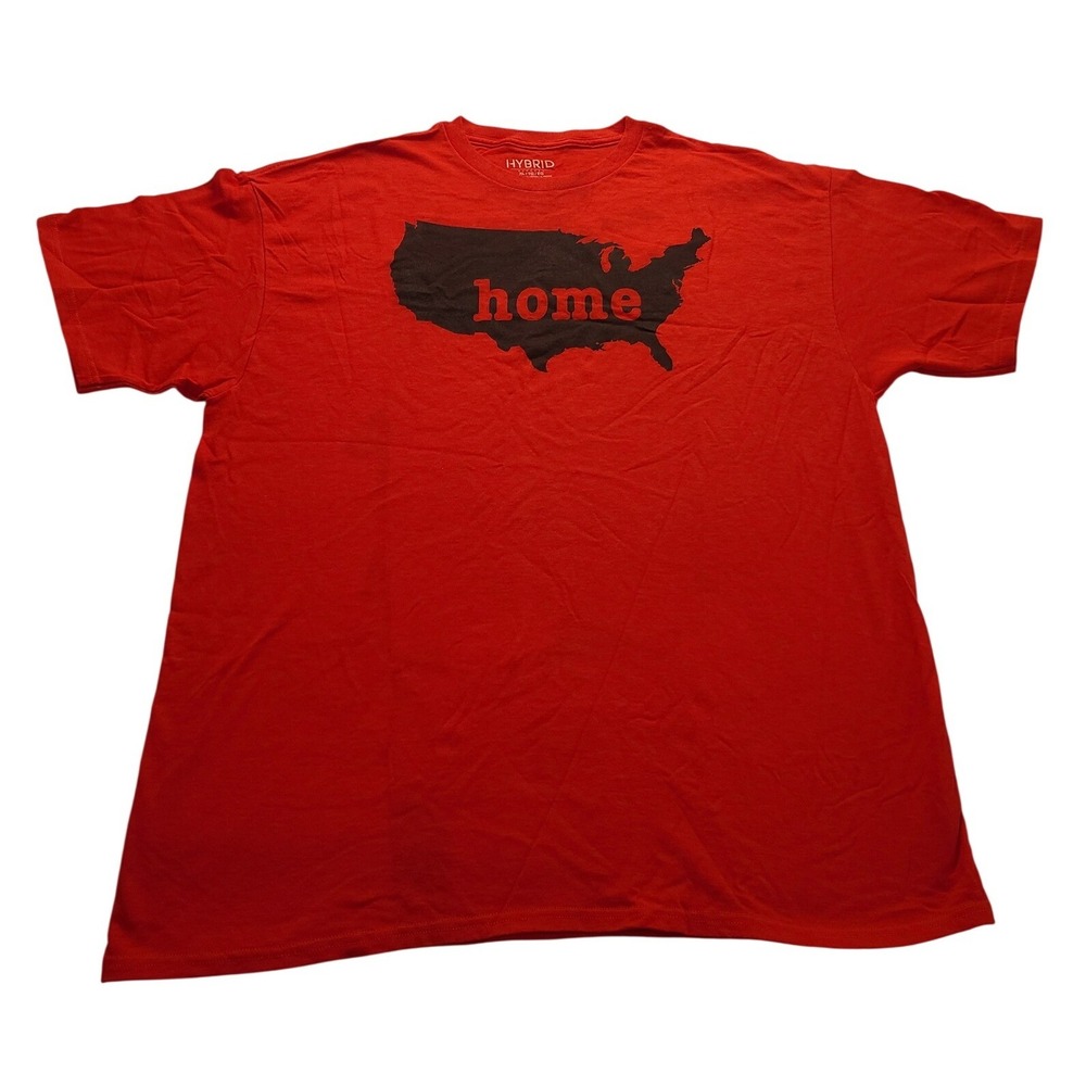 Hybrid Apparel Men's Red USA Map Home Graphic T-Shirt XL Cotton Short Sleeve